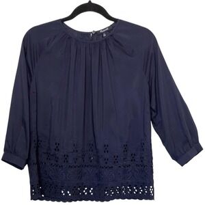 Madewell Blouse Womens XS Eyelet Embroidered Sleeve Shirt Top Silk‎ Blend